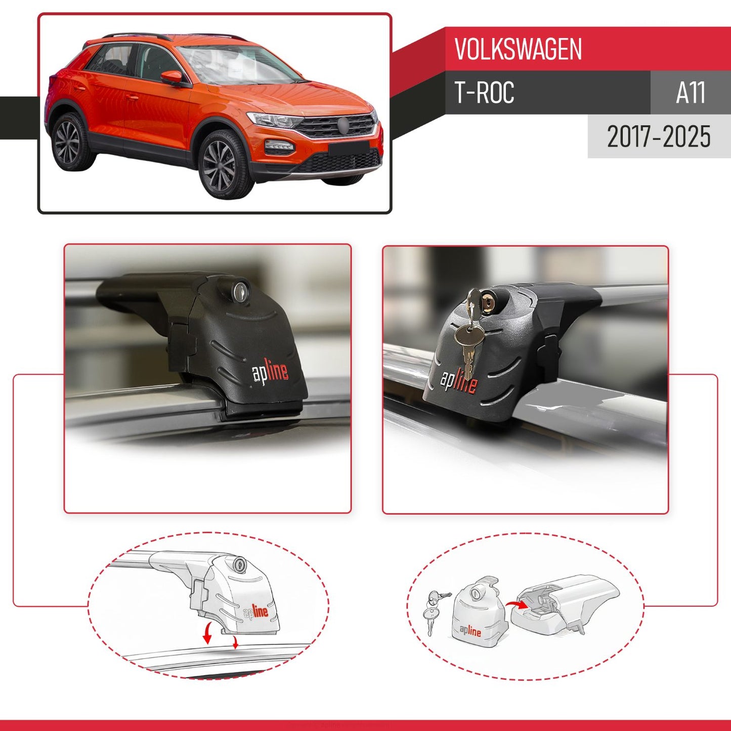 Compatible avec Volkswagen T-Roc (A11) 2017-2025 ACE-2 modèle Barres de Toit Railing Porte-Bagages de Voiture Gris Aluminium Barres