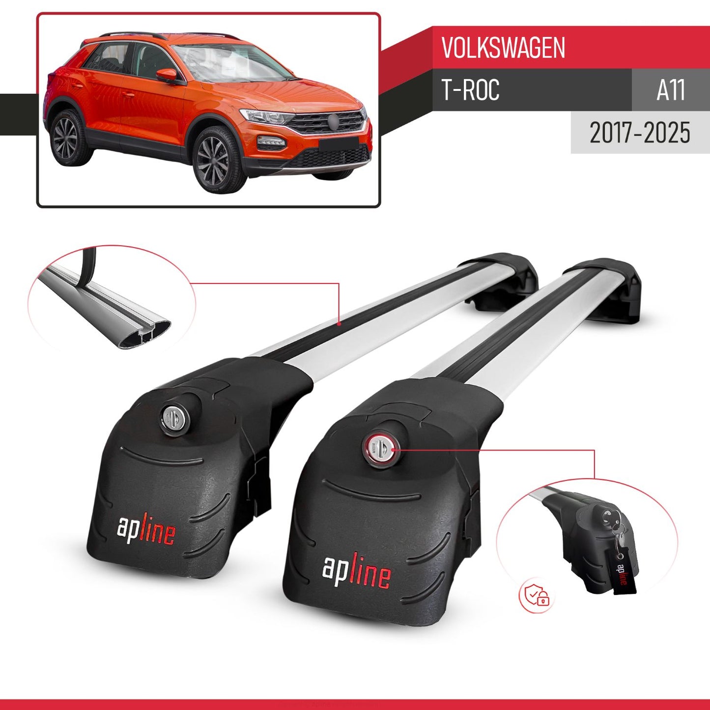Compatible avec Volkswagen T-Roc (A11) 2017-2025 ACE-2 modèle Barres de Toit Railing Porte-Bagages de Voiture Gris Aluminium Barres