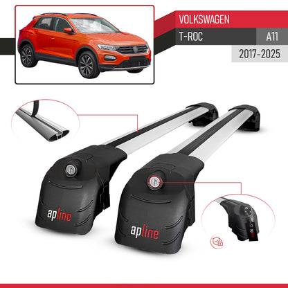 Compatible avec Volkswagen T-Roc (A11) 2017-2025 ACE-2 modèle Barres de Toit Railing Porte-Bagages de Voiture Gris Aluminium Barres