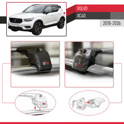 Compatible with Volvo XC40 2018-2025 ACE-2 Car Roof Rack Cross Bar Grey Aluminium 2 Bars