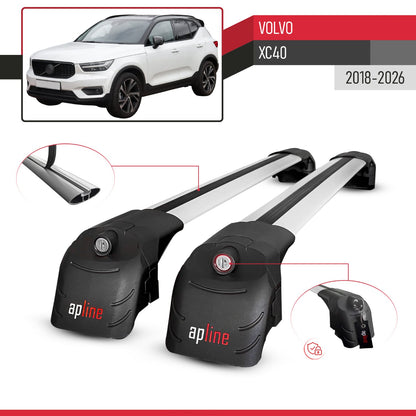 Compatible with Volvo XC40 2018-2025 ACE-2 Car Roof Rack Cross Bar Grey Aluminium 2 Bars