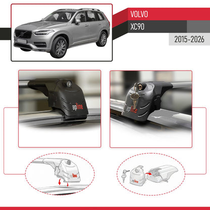 Compatible avec Volvo XC90 II 2015-2026 ACE-2 modèle Barres de Toit Railing Porte-Bagages de Voiture Gris Aluminium Barres