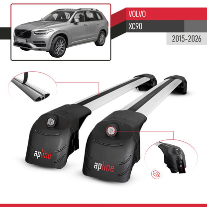 Compatible avec Volvo XC90 II 2015-2026 ACE-2 modèle Barres de Toit Railing Porte-Bagages de Voiture Gris Aluminium Barres