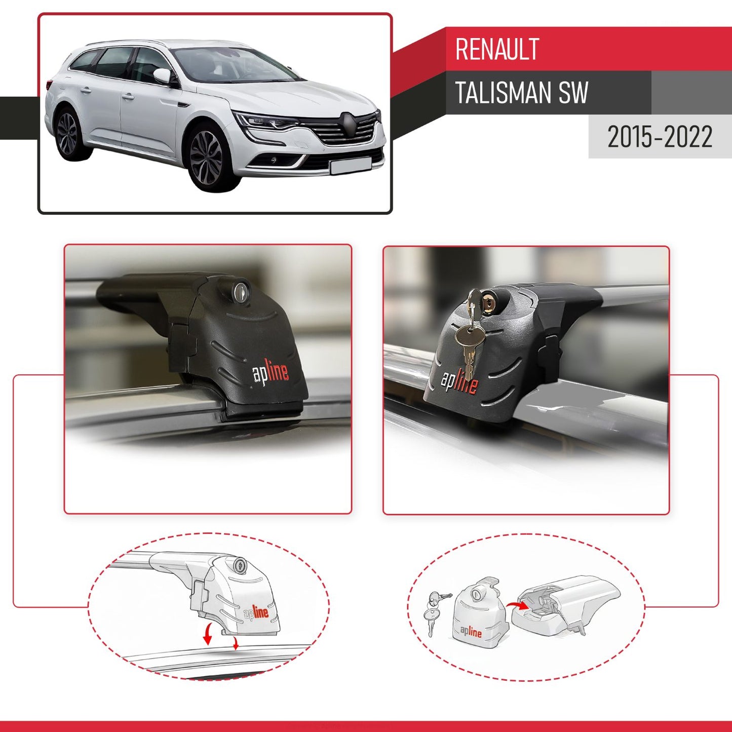 Compatible with Renault Talisman SW 2015-2022 ACE-2 Car Roof Rack Cross Bar Grey Aluminium 2 Bars