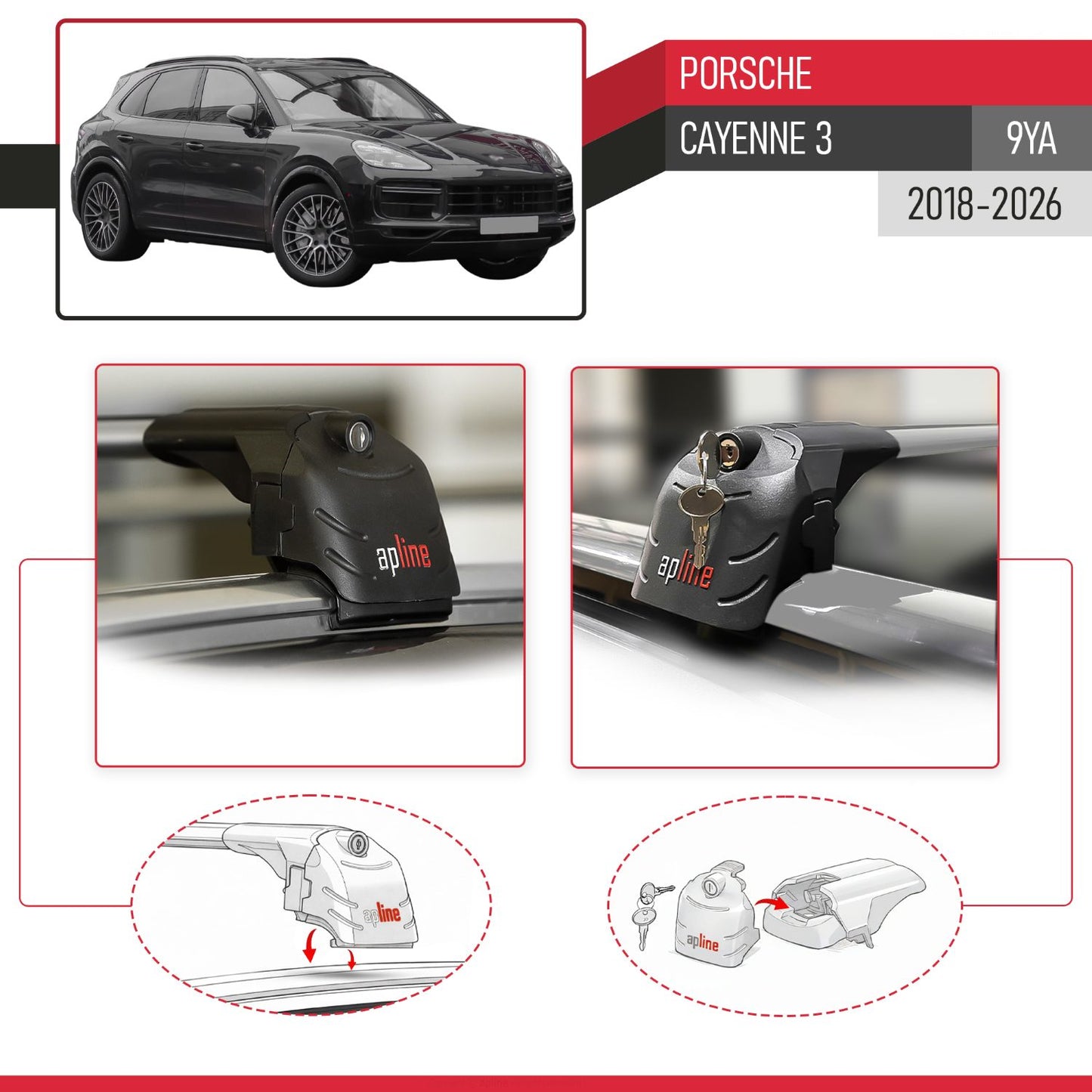 Compatible with Porsche Cayenne 3 (9YA) 2018-2025 ACE-2 Car Roof Rack Cross Bar Grey Aluminium 2 Bars