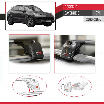 Compatible with Porsche Cayenne 3 (9YA) 2018-2025 ACE-2 Car Roof Rack Cross Bar Grey Aluminium 2 Bars
