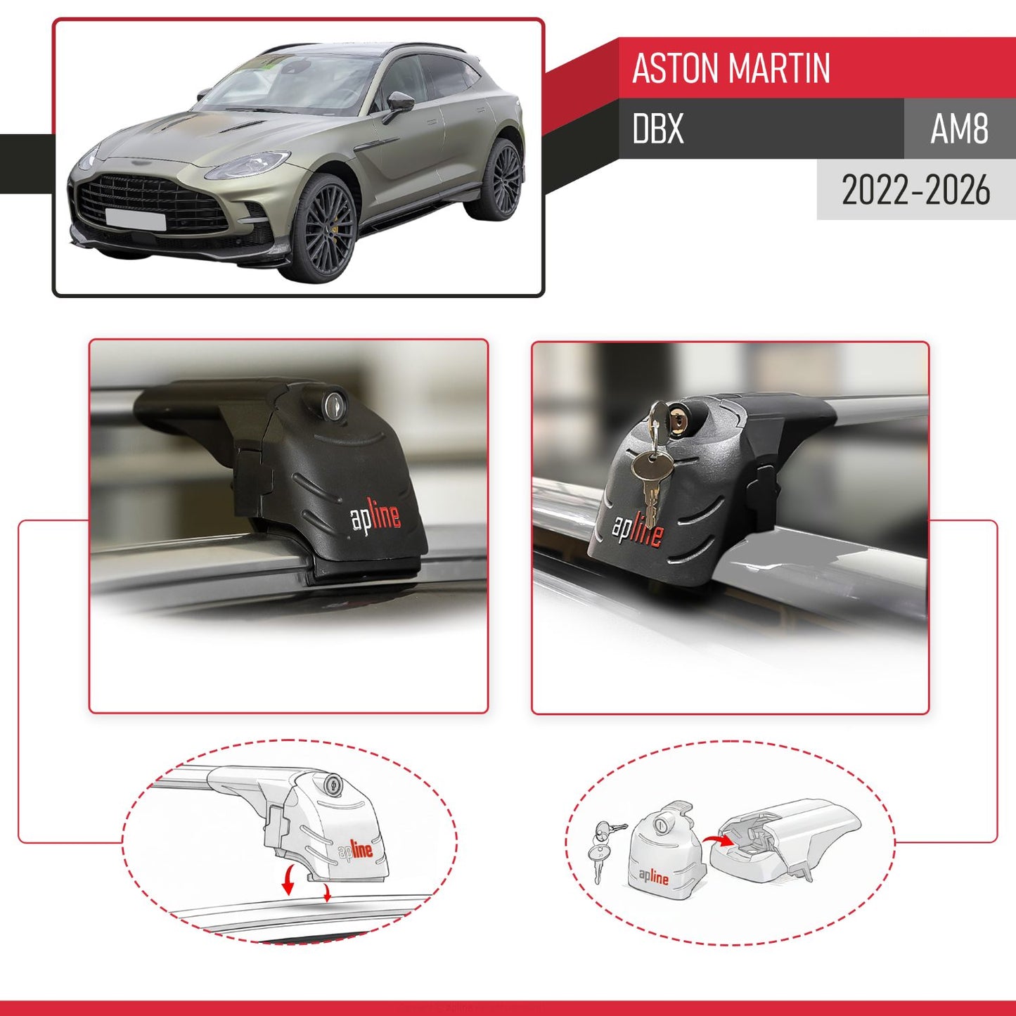 Compatible avec Aston Martin DBX (AM8) 2022-2026 ACE-2 modèle Barres de Toit Railing Porte-Bagages de Voiture Gris Aluminium Barres