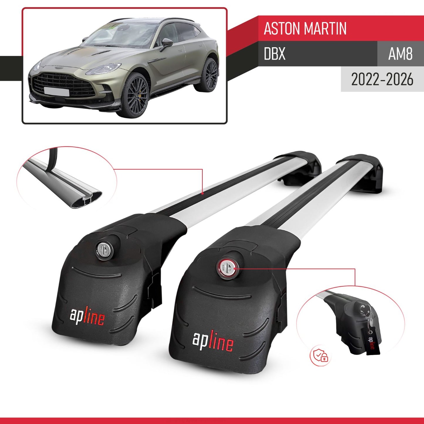 Compatible avec Aston Martin DBX (AM8) 2022-2026 ACE-2 modèle Barres de Toit Railing Porte-Bagages de Voiture Gris Aluminium Barres