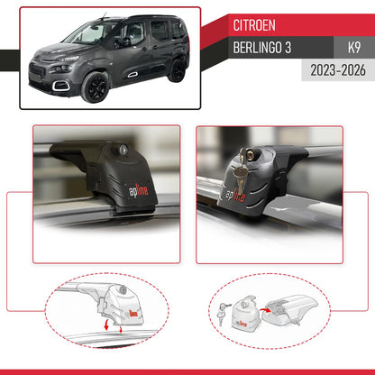 Compatible avec Citroen Berlingo 3 (K9) 2023-2026 ACE-2 modèle Barres de Toit Railing Porte-Bagages de Voiture Gris Aluminium Barres