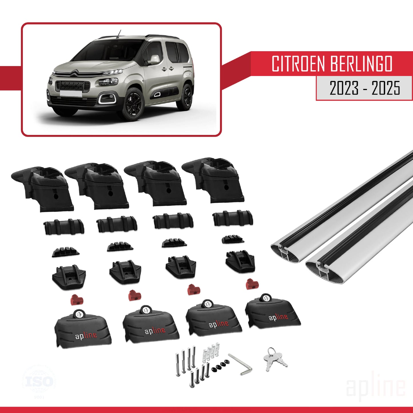 Compatible with Citroen Berlingo 3 (K9) 2023-2025 ACE-2 Car Roof Rack Cross Bar Grey Aluminium 2 Bars