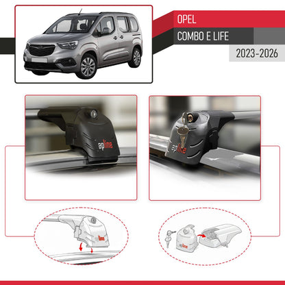 Compatible avec Opel Combo E Life 2023-2026 ACE-2 modèle Barres de Toit Railing Porte-Bagages de Voiture Gris Aluminium Barres