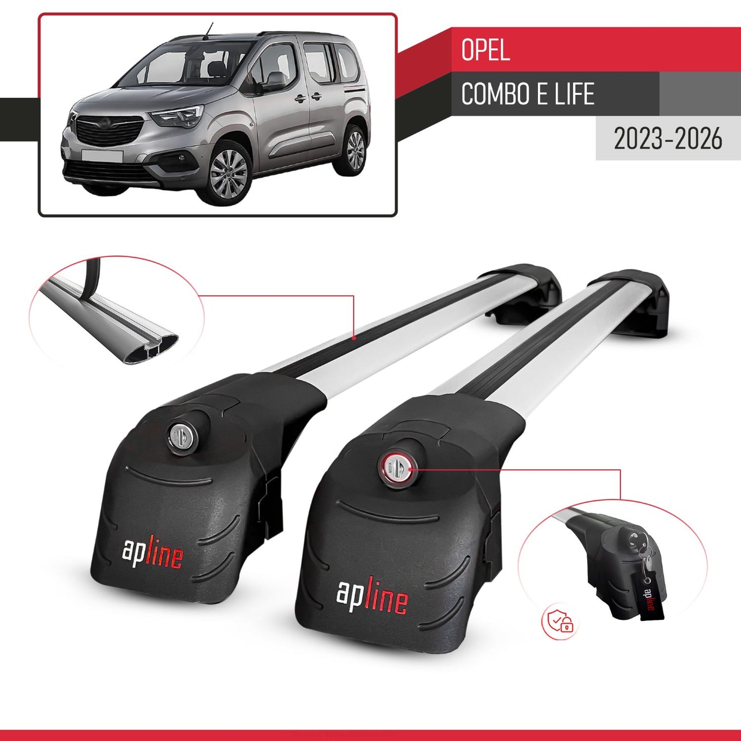 Compatible avec Opel Combo E Life 2023-2026 ACE-2 modèle Barres de Toit Railing Porte-Bagages de Voiture Gris Aluminium Barres