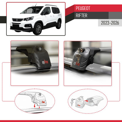 Compatible with Peugeot Rifter 2023-2024 ACE-2 Car Roof Rack Cross Bar Grey Aluminium 2 Bars