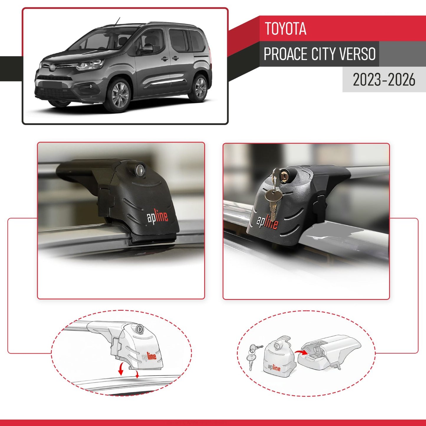 Compatible avec Toyota Proace City Verso 2023-2026 ACE-2 modèle Barres de Toit Railing Porte-Bagages de Voiture Gris Aluminium Barres