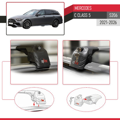Compatible with Mercedes C Class 5 (S206) 2022-2025 ACE-2 Car Roof Rack Cross Bar Grey Aluminium 2 Bars