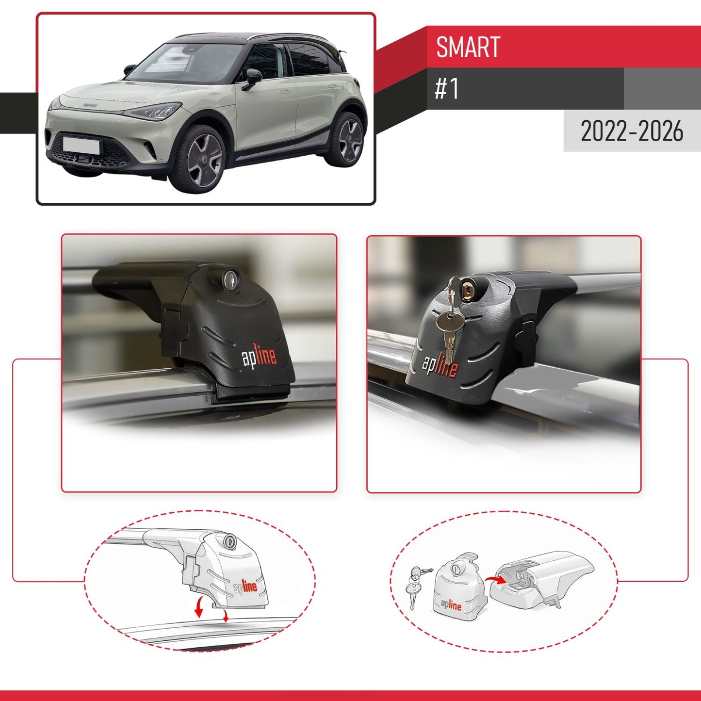 Compatible avec Smart #1 2022-2026 ACE-2 modèle Barres de Toit Railing Porte-Bagages de Voiture Gris Aluminium Barres