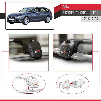 Compatible avec BMW 3 Serisi (F31) Touring 2012-2019 ACE-2 modèle Barres de Toit Railing Porte-Bagages de Voiture Gris Aluminium Barres