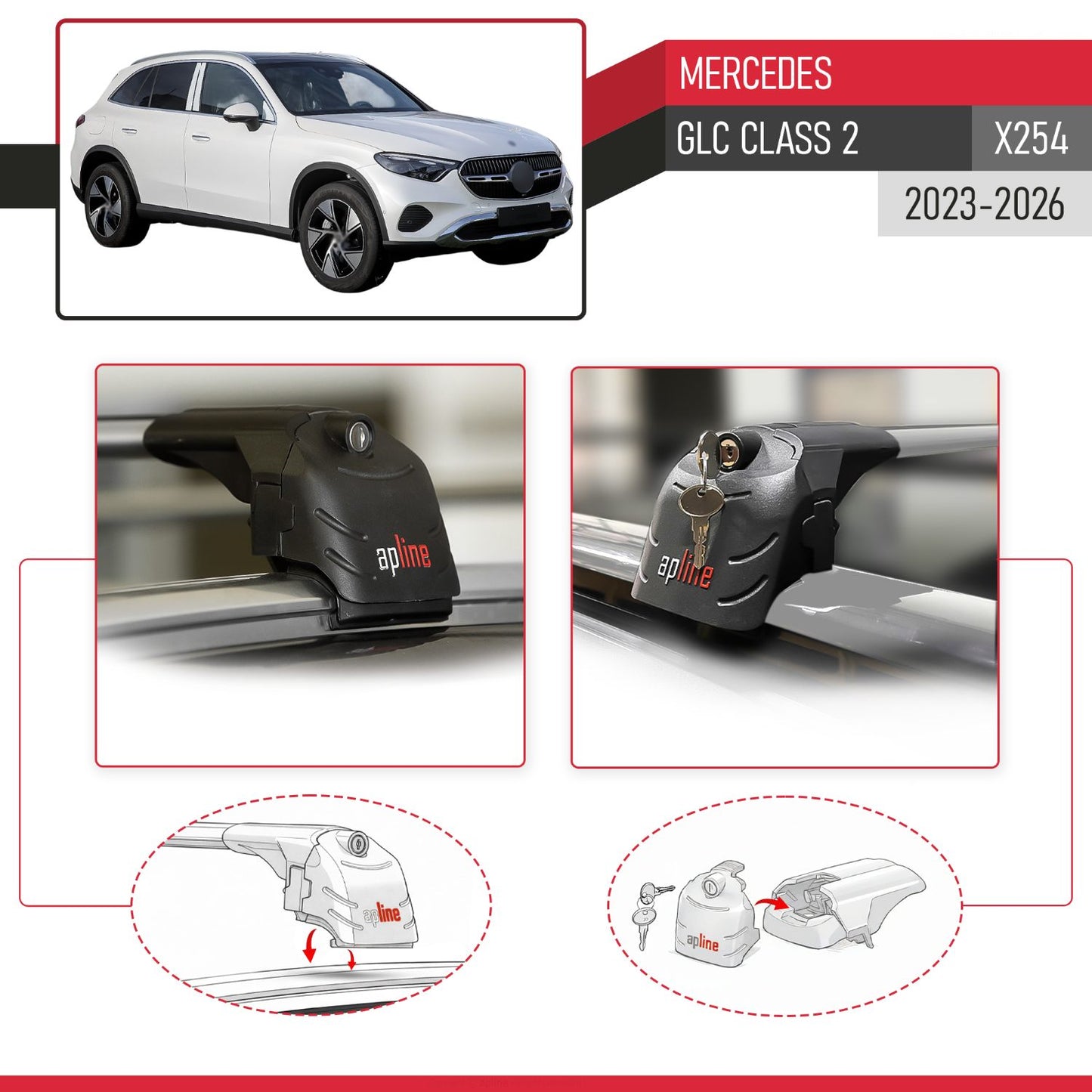 Compatible avec Mercedes GLC Class 2 (X254) 2023-2026 ACE-2 modèle Barres de Toit Railing Porte-Bagages de Voiture Gris Aluminium Barres