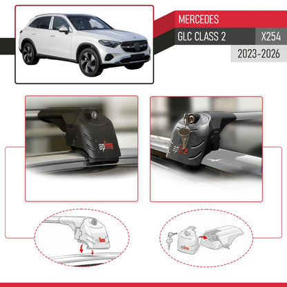 Compatible avec Mercedes GLC Class 2 (X254) 2023-2026 ACE-2 modèle Barres de Toit Railing Porte-Bagages de Voiture Gris Aluminium Barres