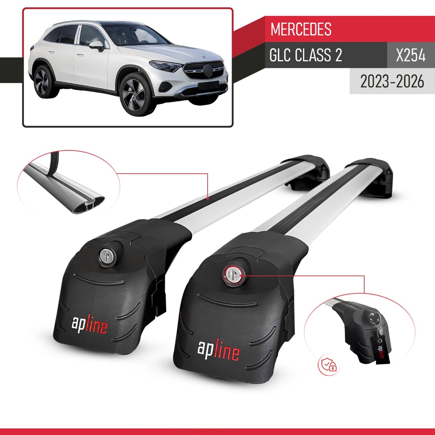 Compatible avec Mercedes GLC Class 2 (X254) 2023-2026 ACE-2 modèle Barres de Toit Railing Porte-Bagages de Voiture Gris Aluminium Barres