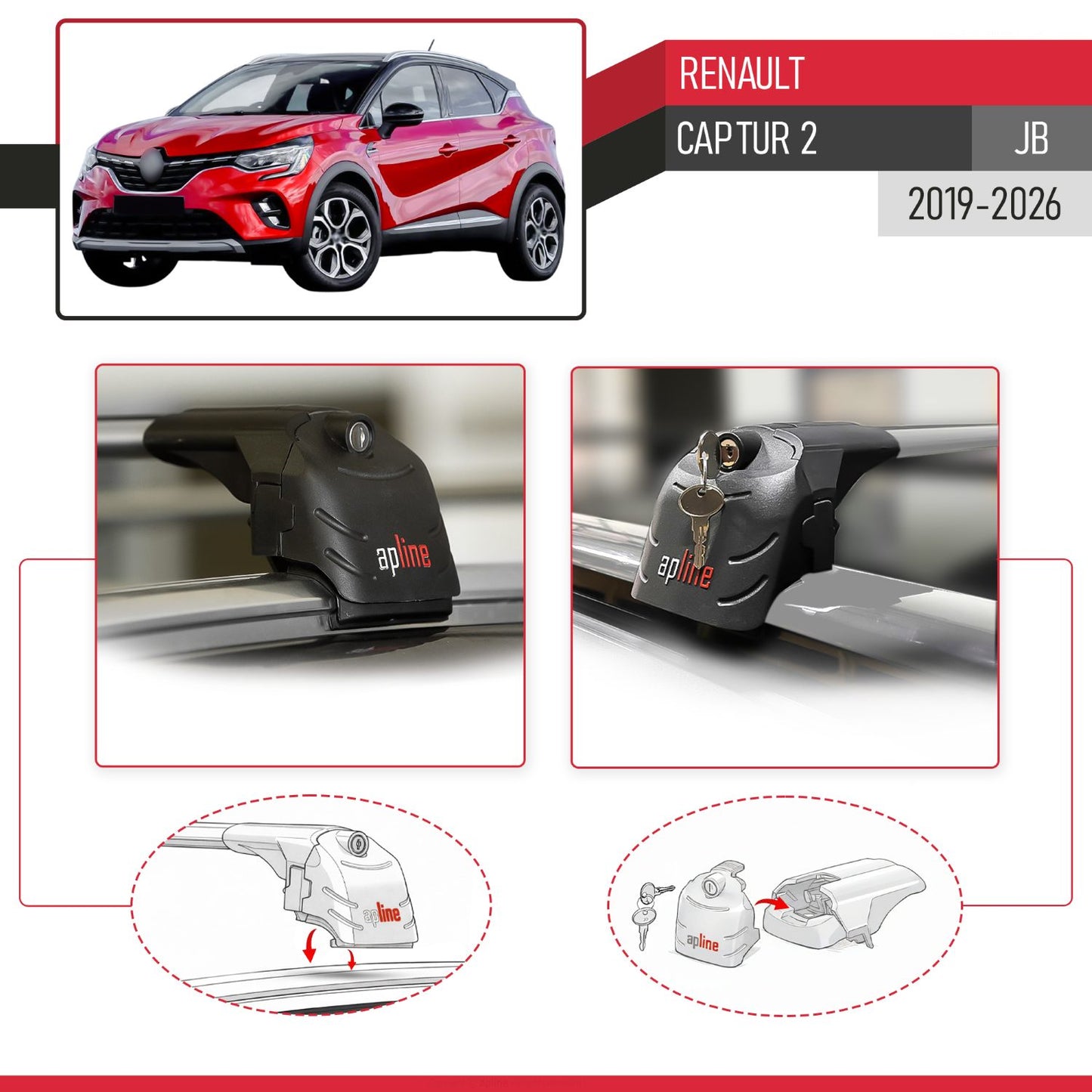 Compatible with Renault Captur 2 2019-2025 ACE-2 Car Roof Rack Cross Bar Grey Aluminium 2 Bars