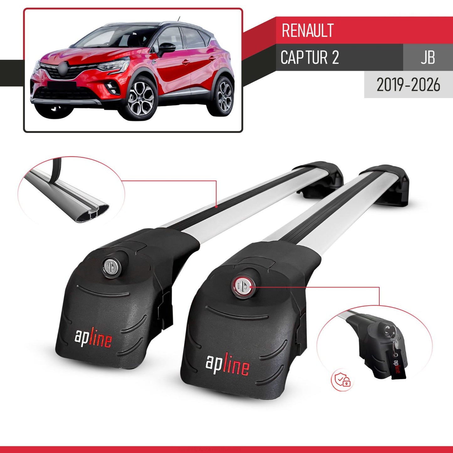 Compatible with Renault Captur 2 2019-2025 ACE-2 Car Roof Rack Cross Bar Grey Aluminium 2 Bars