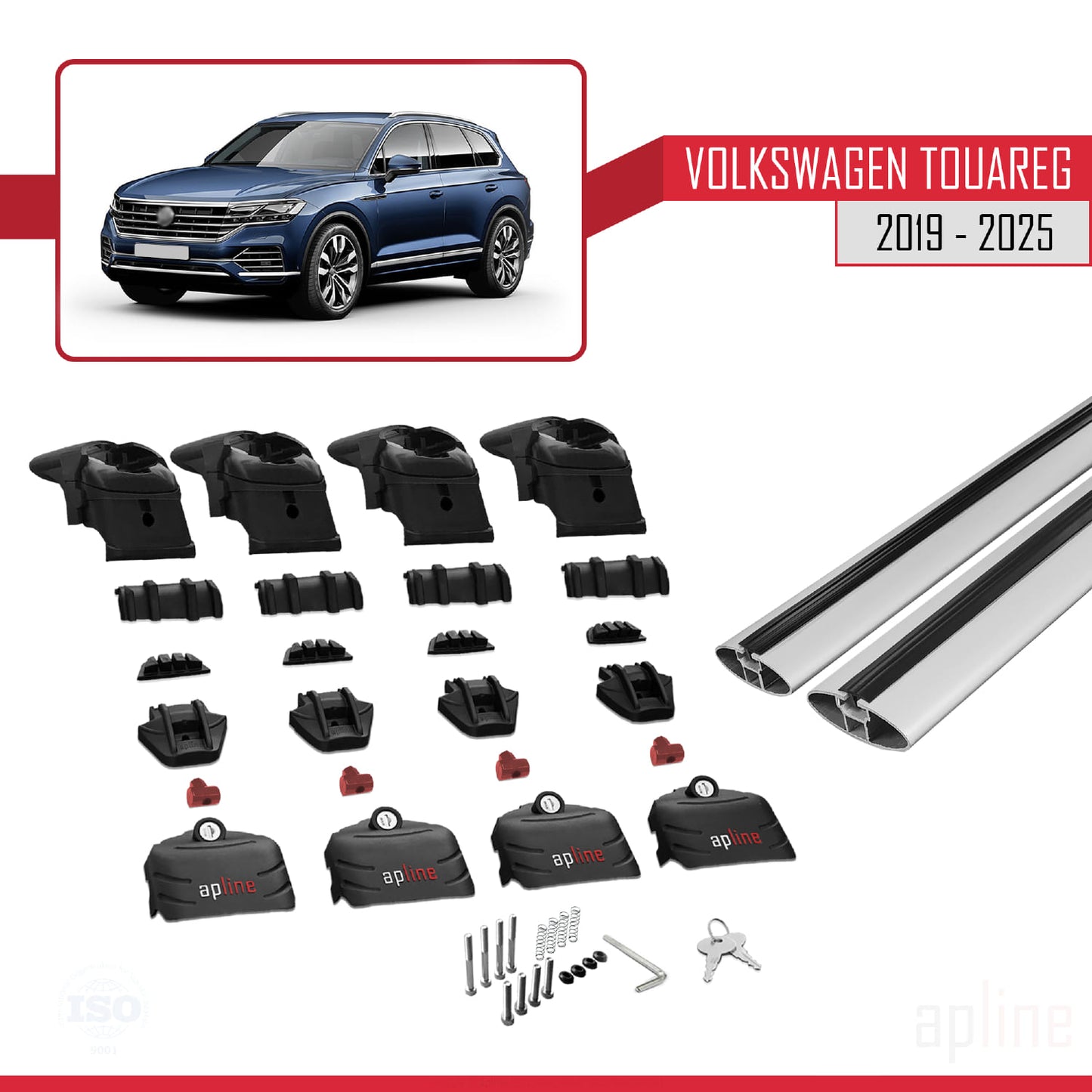 Compatible avec Volkswagen Touareg 3 (CR) 2019-2025 ACE-2 Barres de Toit Railing Porte-Bagages de Voiture Gris Aluminium 2 Barres