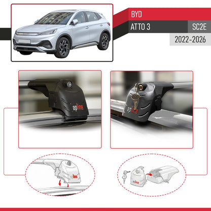 Compatible avec BYD Atto 3 (SC2E) 2022-2026 ACE-2 modèle Barres de Toit Railing Porte-Bagages de Voiture Gris Aluminium Barres