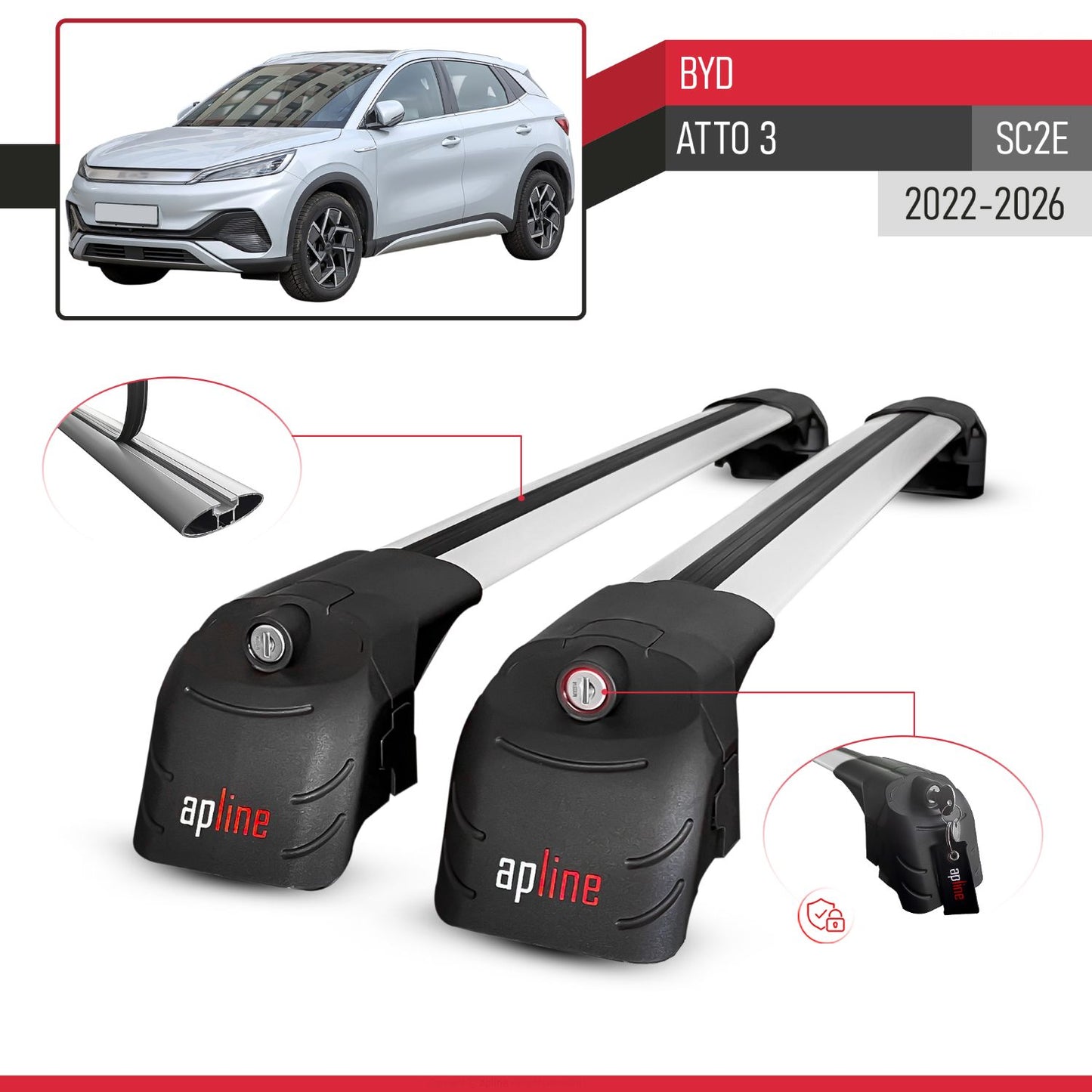 Compatible avec BYD Atto 3 (SC2E) 2022-2026 ACE-2 modèle Barres de Toit Railing Porte-Bagages de Voiture Gris Aluminium Barres