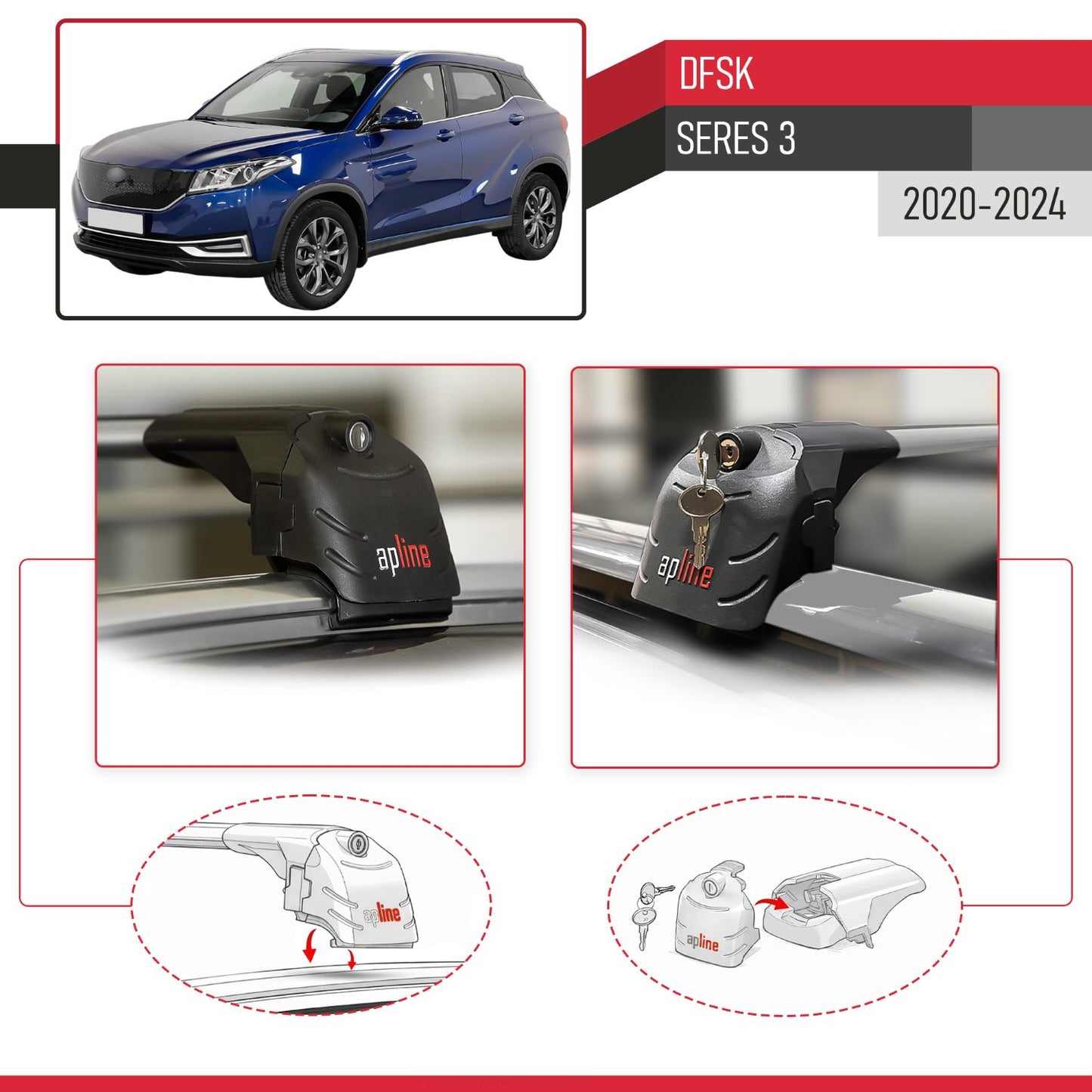 Compatible avec DFSK Seres 3 2020-2024 ACE-2 modèle Barres de Toit Railing Porte-Bagages de Voiture Gris Aluminium Barres