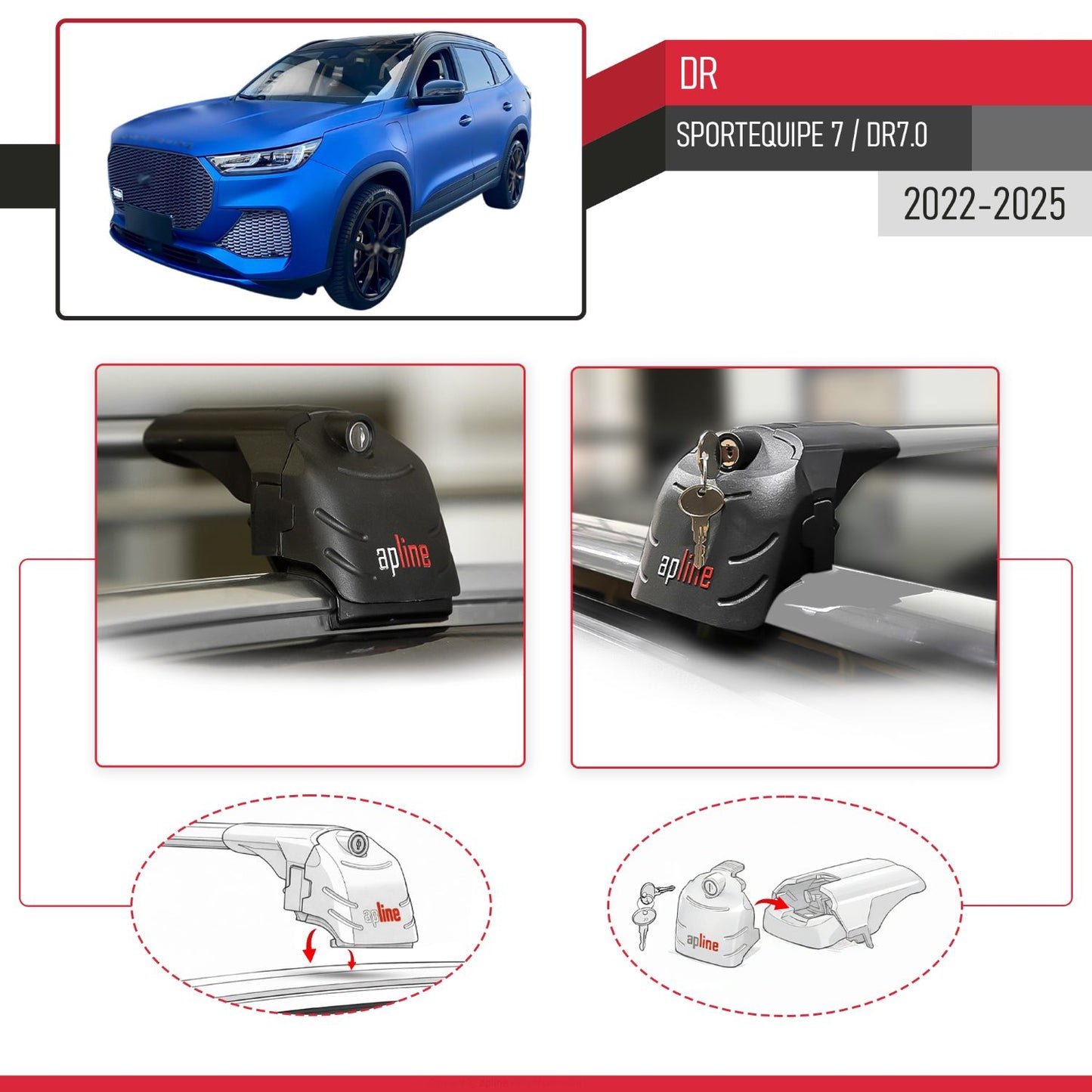 Compatible avec DR Sportequipe 7 DR7.0 2022-2025 ACE-2 modèle Barres de Toit Railing Porte-Bagages de Voiture Gris Aluminium Barres