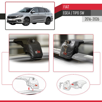 Compatible avec Fiat Egea Tipo SW 2016-2026 ACE-2 modèle Barres de Toit Railing Porte-Bagages de Voiture Gris Aluminium Barres