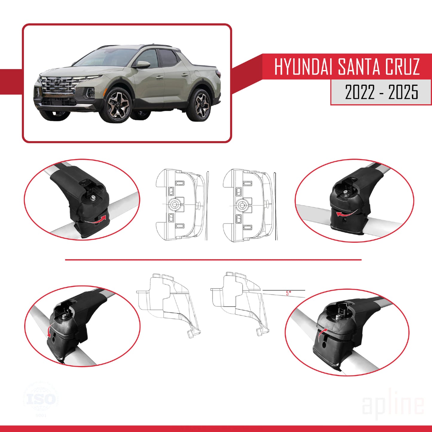 Compatible avec Hyundai Santa Cruz (NX4A OB) 2022-2025 ACE-2 Barres de Toit Railing Porte-Bagages de Voiture Gris Aluminium 2 Barres