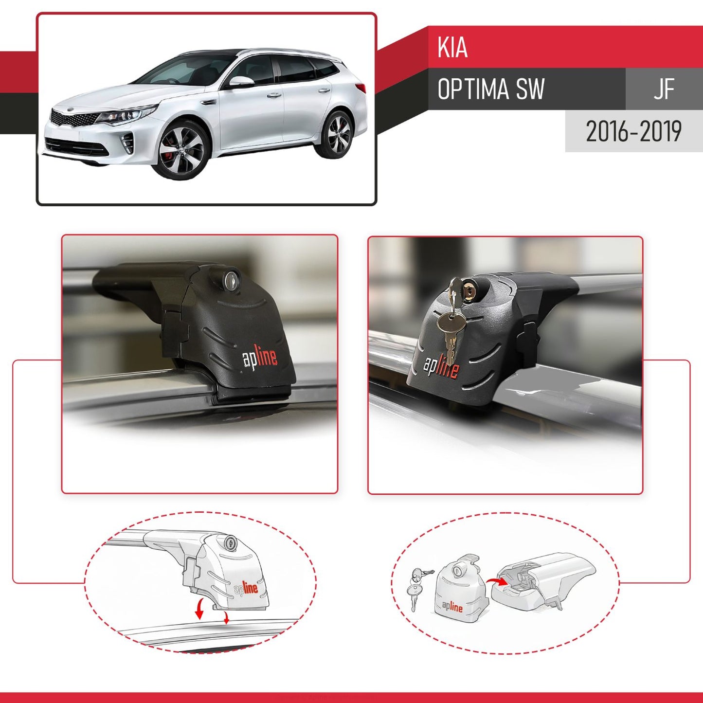 Compatible avec Kia Optima (JF) SW 2016-2019 ACE-2 modèle Barres de Toit Railing Porte-Bagages de Voiture Gris Aluminium Barres