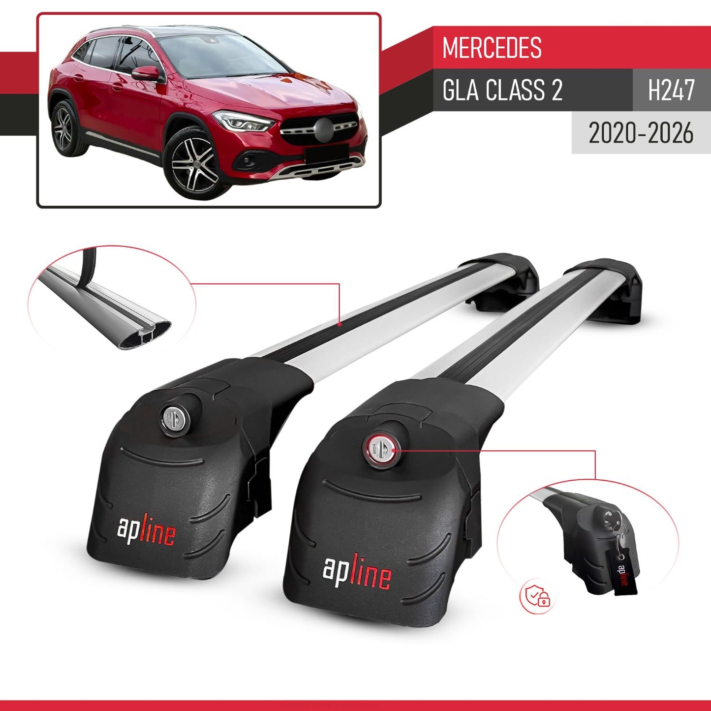 Compatible avec Mercedes GLA Class 2 (H247) 2020-2026 ACE-2 modèle Barres de Toit Railing Porte-Bagages de Voiture Gris Aluminium Barres