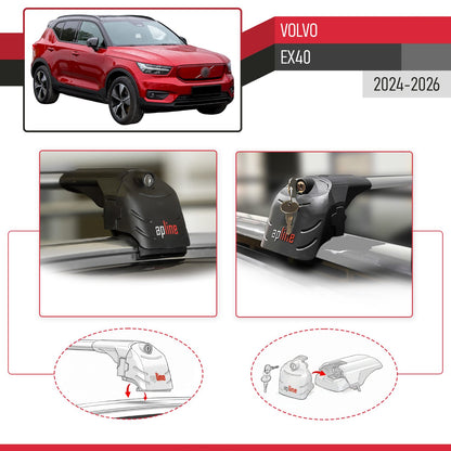 Compatible with Volvo XC40 (Elektrik) 2020-2025 ACE-2 Car Roof Rack Cross Bar Grey Aluminium 2 Bars