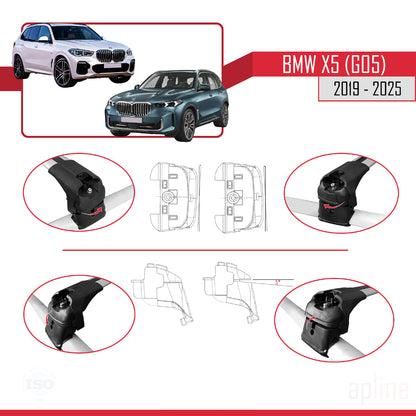 Compatible avec BMW X5 (G05) 2019-2025 ACE-2 Barres de Toit Railing Porte-Bagages de Voiture Gris Aluminium 2 Barres