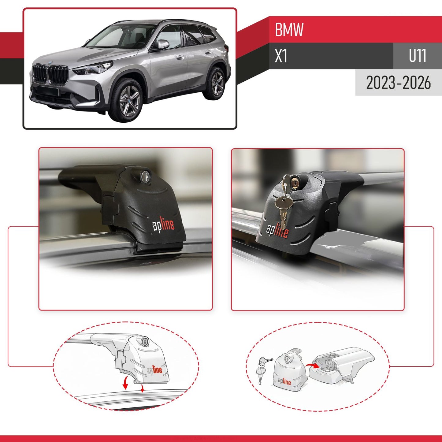 Compatible avec BMW X1 (U11) 2023-2026 ACE-2 modèle Barres de Toit Railing Porte-Bagages de Voiture Gris Aluminium Barres