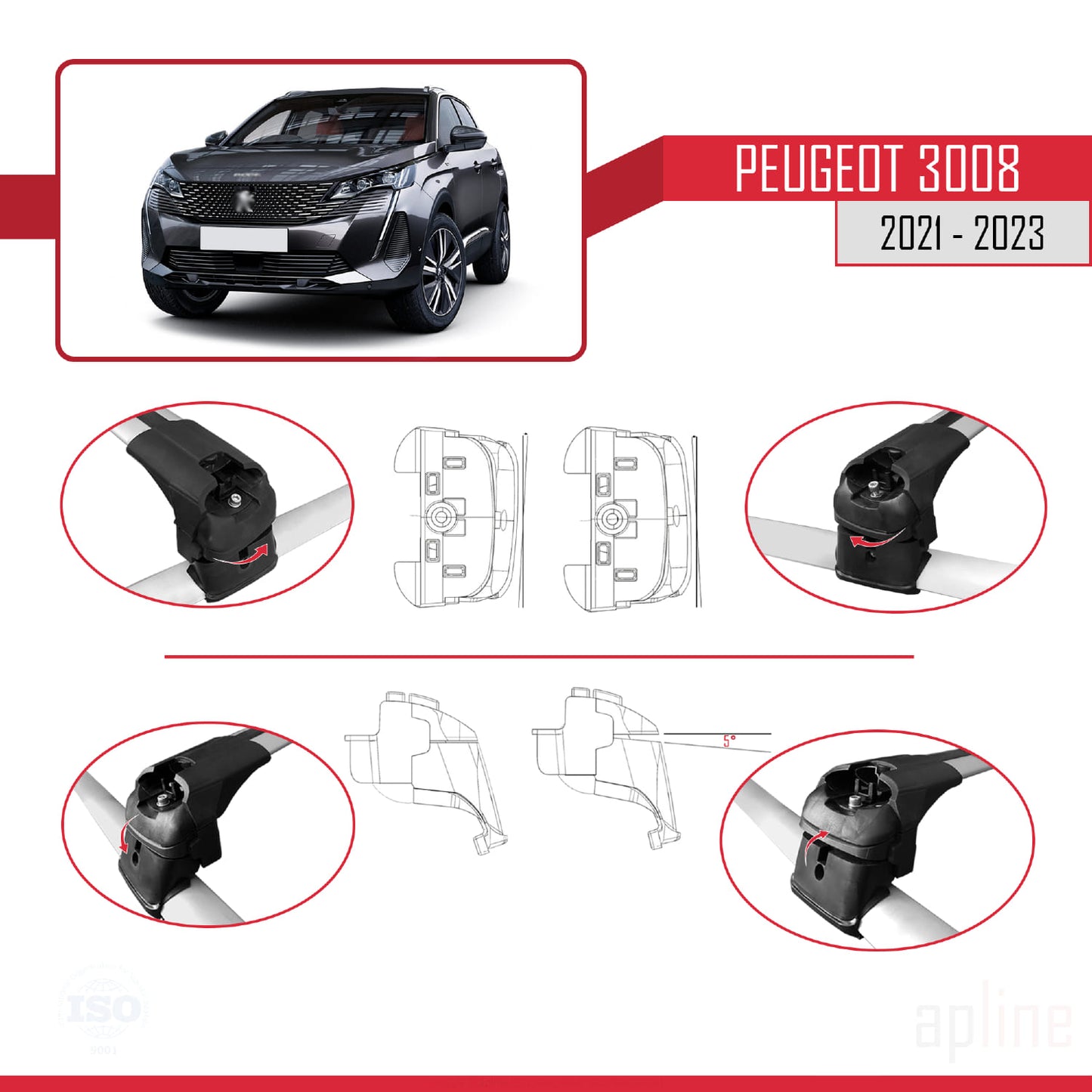 Compatible avec Peugeot 3008 II (P84) Post-Facelift 2021-2023 ACE-2 Barres de Toit Railing Porte-Bagages de Voiture Gris Aluminium 2 Barres