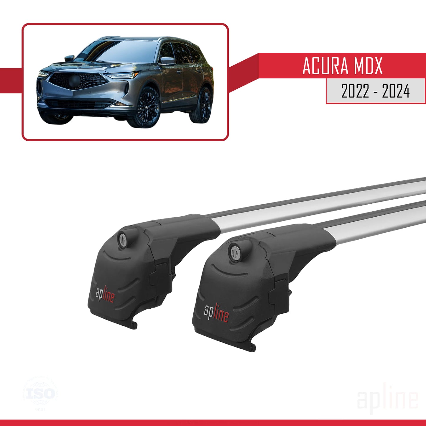 Compatible avec Acura MDX 2022-2024 ACE-2 Barres de Toit Railing Porte-Bagages de Voiture Gris Aluminium 2 Barres