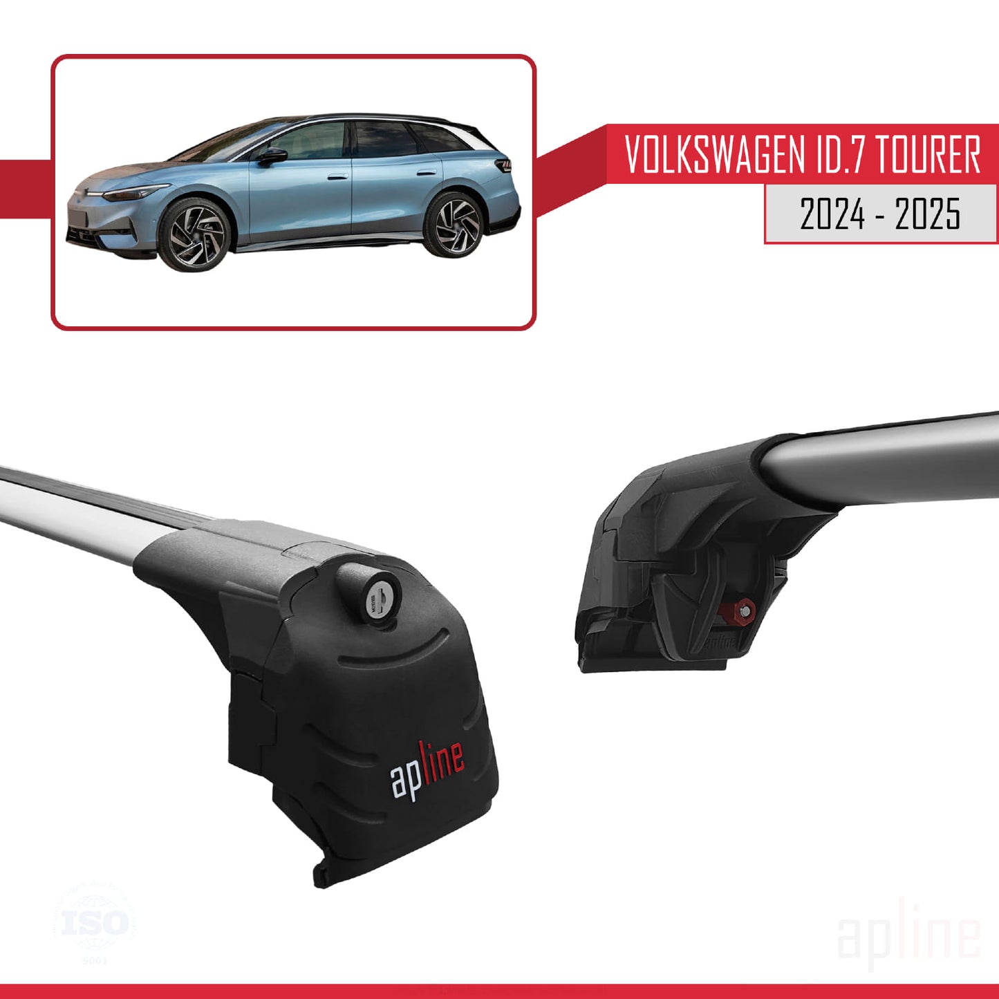 Compatible avec Volkswagen ID.7 Tourer 2024-2025 ACE-2 Barres de Toit Railing Porte-Bagages de Voiture Gris Aluminium 2 Barres