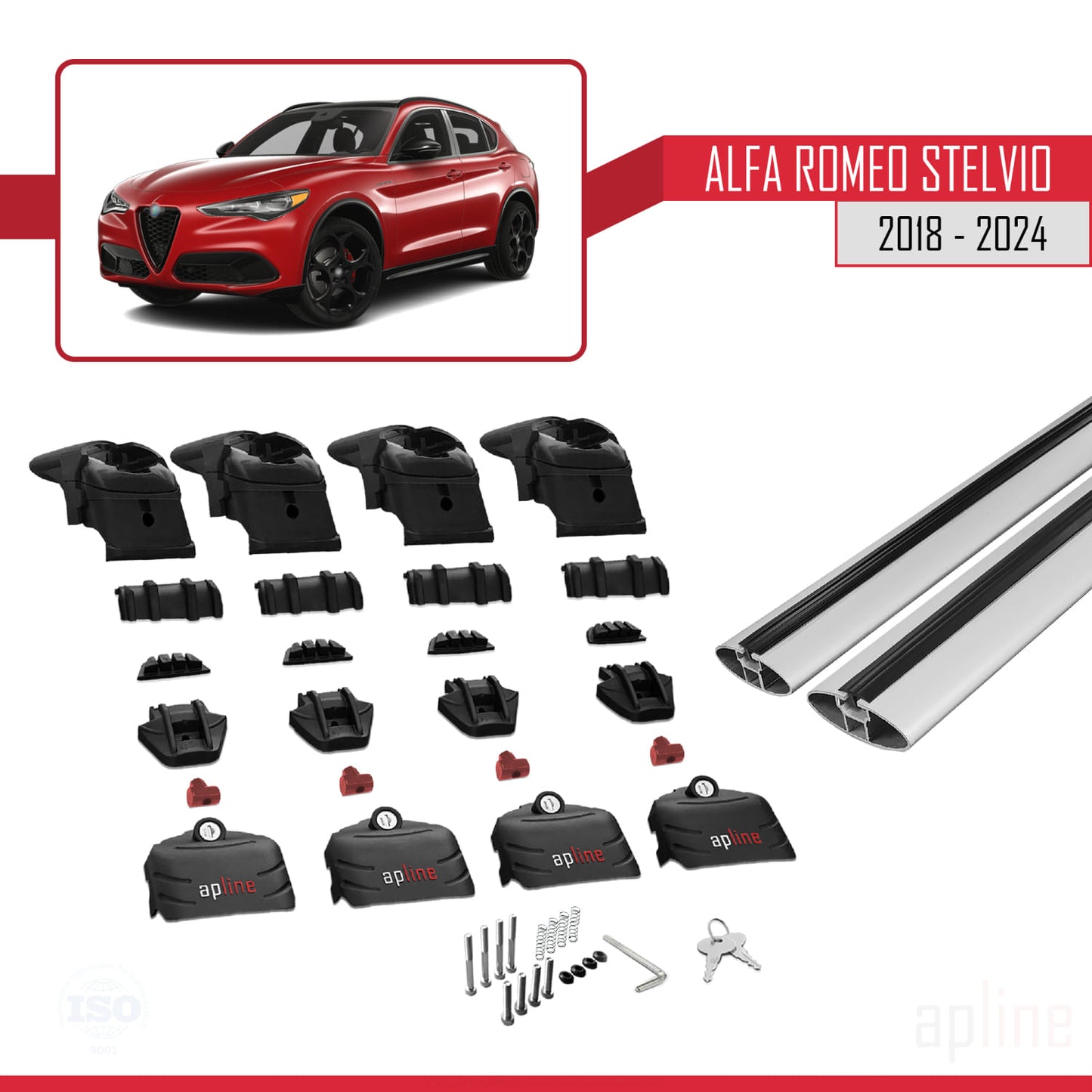 Compatible avec Alfa Romeo Stelvio 2018-2024 ACE-2 Barres de Toit Railing Porte-Bagages de Voiture Gris Aluminium 2 Barres