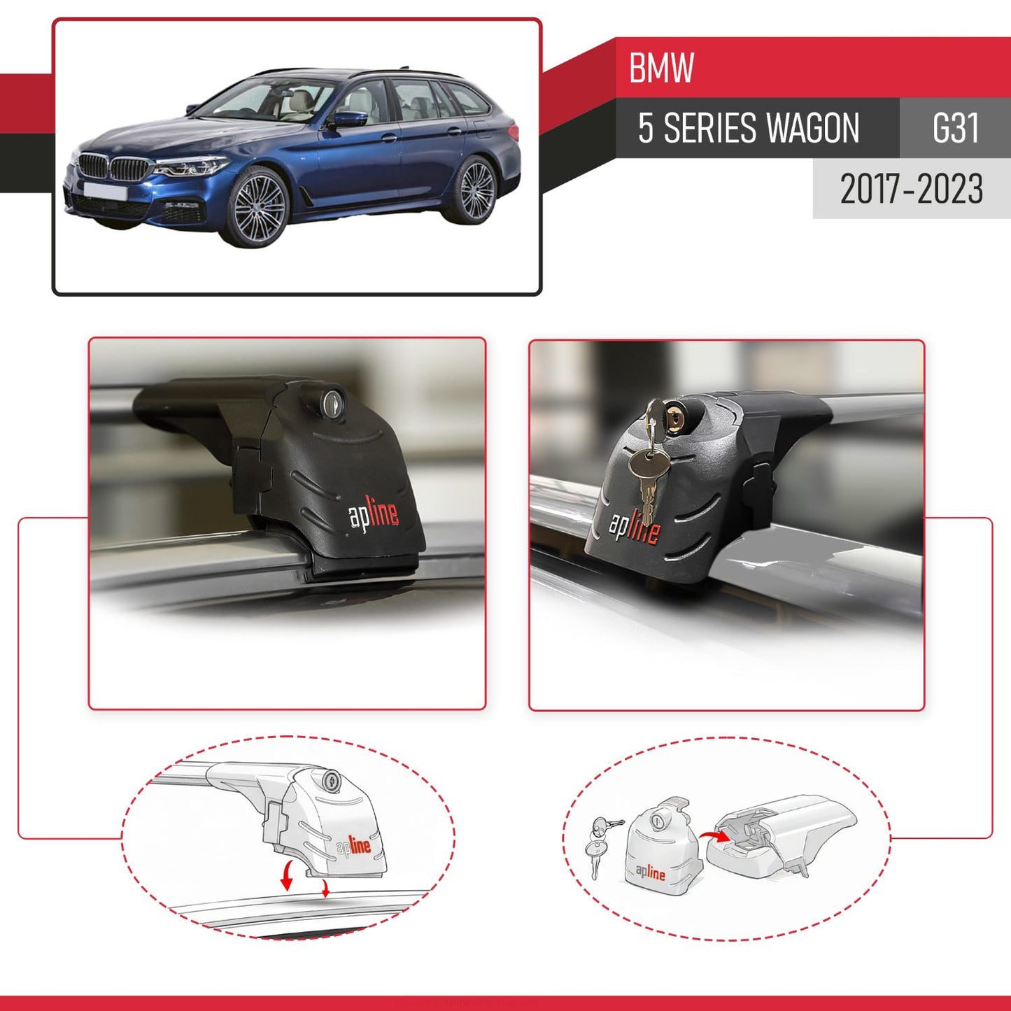Compatible with BMW 5 Series G31 Wagon 2017-2023 ACE-2 Car Roof Rack Cross Bar Grey Aluminium 2 Bars