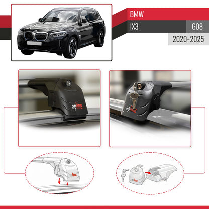Compatible avec BMW iX3 (G08) 2020-2025 ACE-2 modèle Barres de Toit Railing Porte-Bagages de Voiture Gris Aluminium Barres