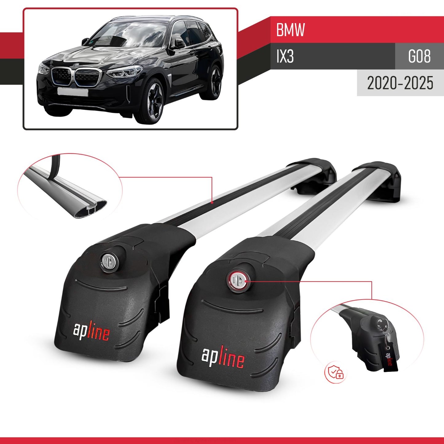 Compatible avec BMW iX3 (G08) 2020-2025 ACE-2 modèle Barres de Toit Railing Porte-Bagages de Voiture Gris Aluminium Barres
