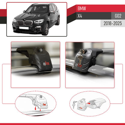 Compatible avec BMW X4 (G02) 2018-2025 ACE-2 modèle Barres de Toit Railing Porte-Bagages de Voiture Gris Aluminium Barres