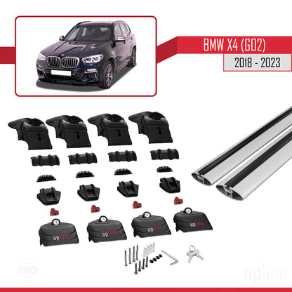 Compatible avec BMW X4 (G02) 2018-2023 ACE-2 Barres de Toit Railing Porte-Bagages de Voiture Gris Aluminium 2 Barres