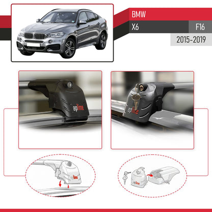 Compatible avec BMW X6 (F16) 2015-2019 ACE-2 modèle Barres de Toit Railing Porte-Bagages de Voiture Gris Aluminium Barres