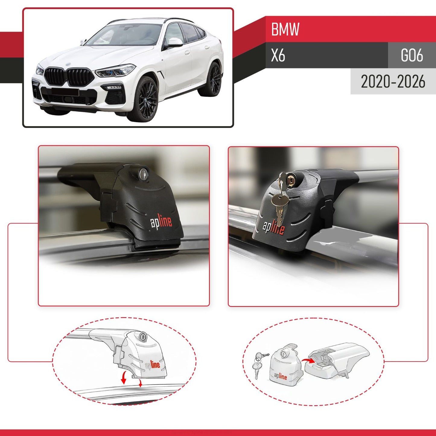 Compatible avec BMW X6 (G06) 2020-2026 ACE-2 modèle Barres de Toit Railing Porte-Bagages de Voiture Gris Aluminium Barres