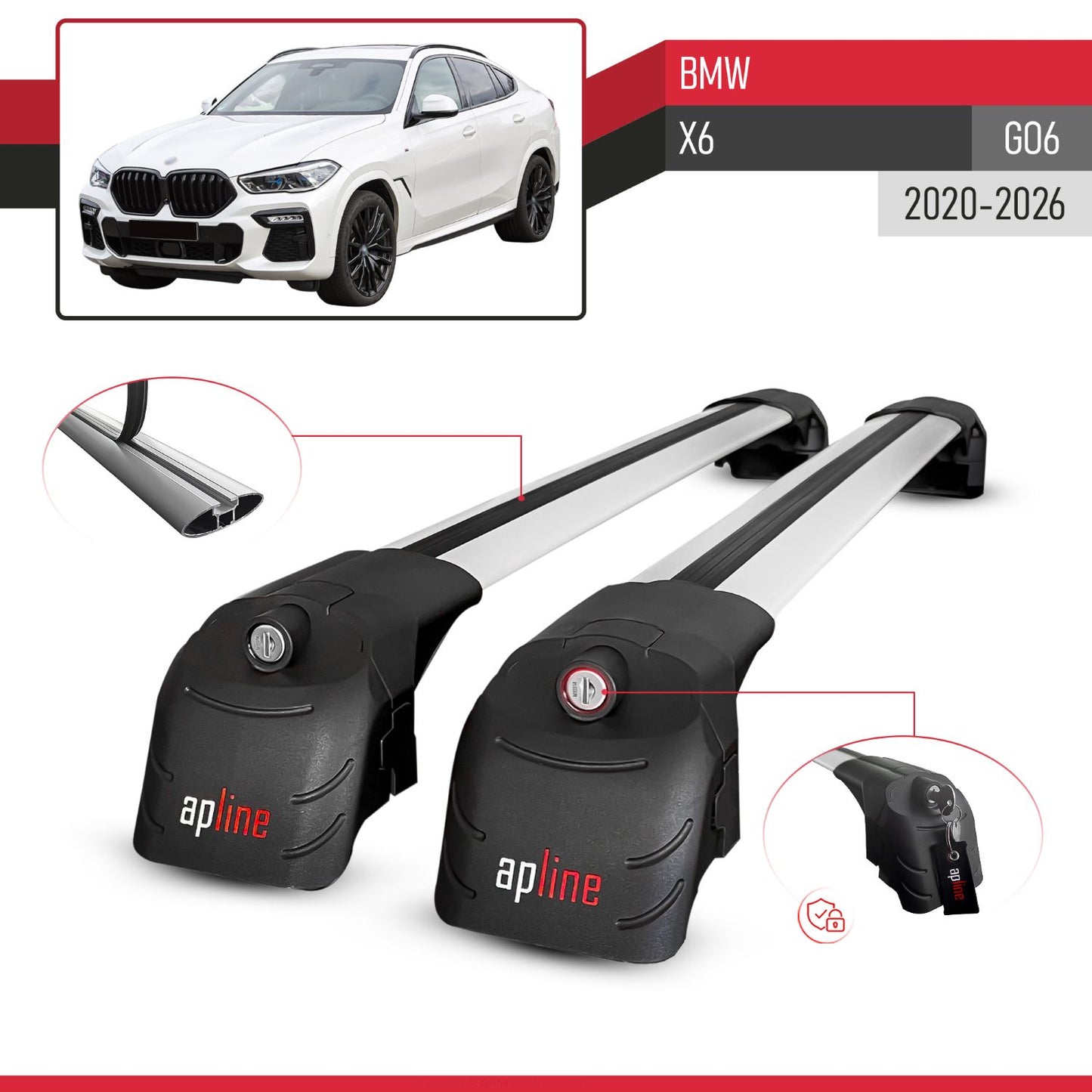 Compatible avec BMW X6 (G06) 2020-2026 ACE-2 modèle Barres de Toit Railing Porte-Bagages de Voiture Gris Aluminium Barres